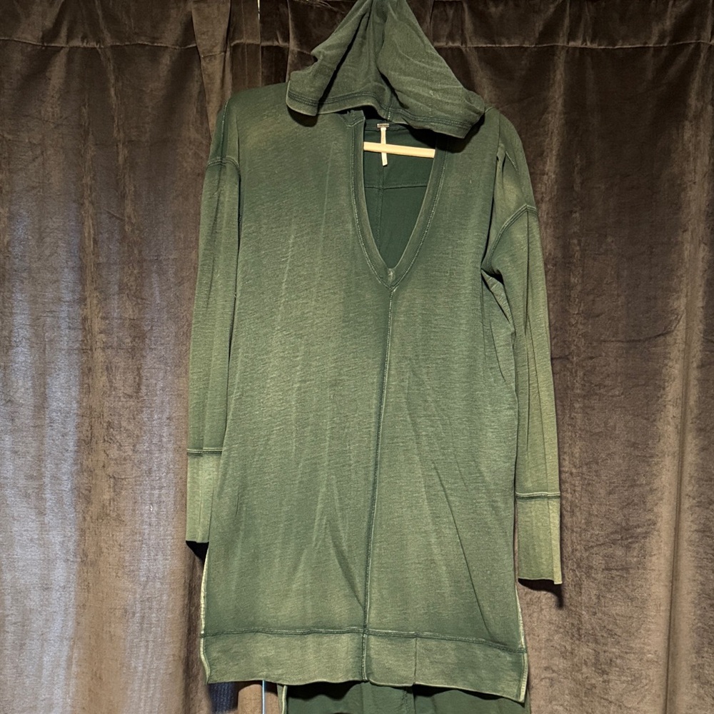 Free People Green Oversized Hood Long Sleeve Tunic